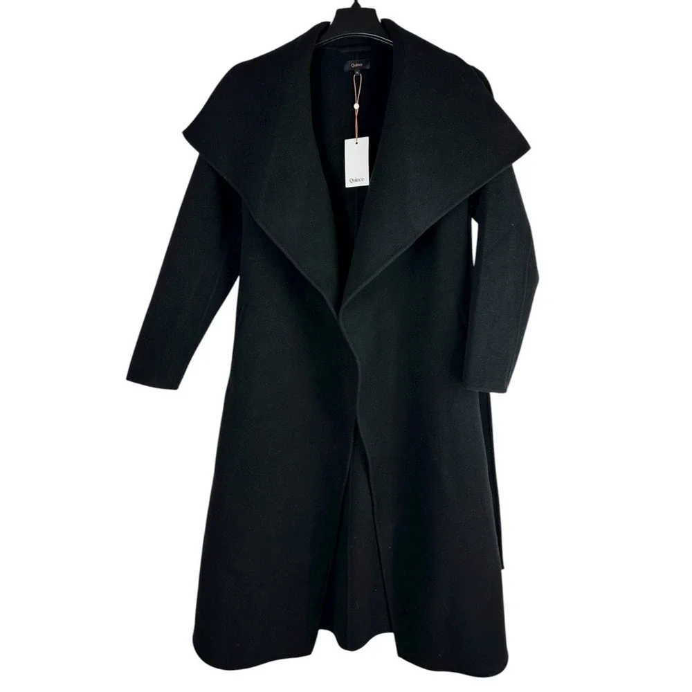 NWT Quince Double Faced Merino Wool Draped Collar Wrap Coat Long Tie Women's XL - Picture 2 of 16